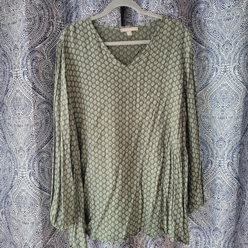 Green patterned peasant blouse